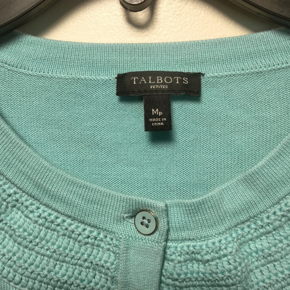 Talbots Cardigan Sweater 3/4 Sleeve Crocheted Yoke Neckline - Picture 3 of 7